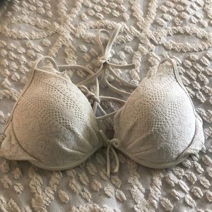 Push up White Lace Bikini Top